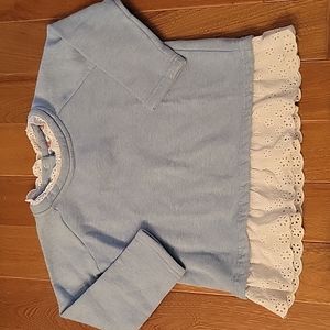 Mini Boden light blue lace eyelet long sleeve sweater sweatshirt 4-5 Year